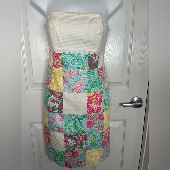 Lilly Pulitzer Multi State Dress Multicolor Strapless Mini Short Patchwork 00 - Picture 11 of 15